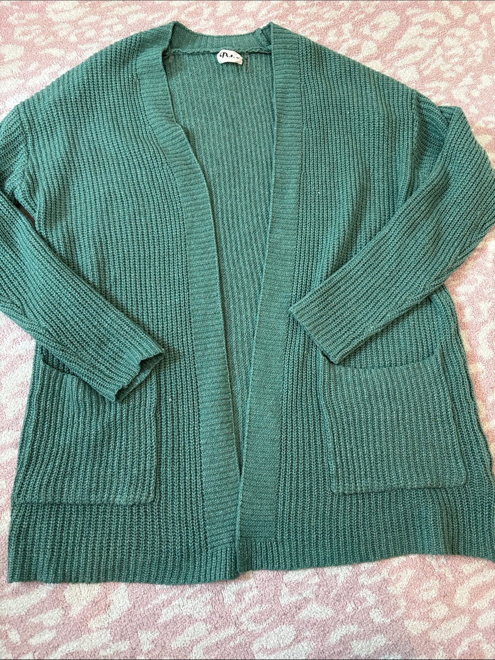 Pulse Teal Green Open-Front Ribbed Cardigan